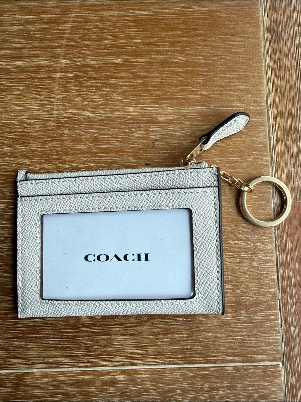 Coach White Saffiano Leather Card Holder with Key Ring